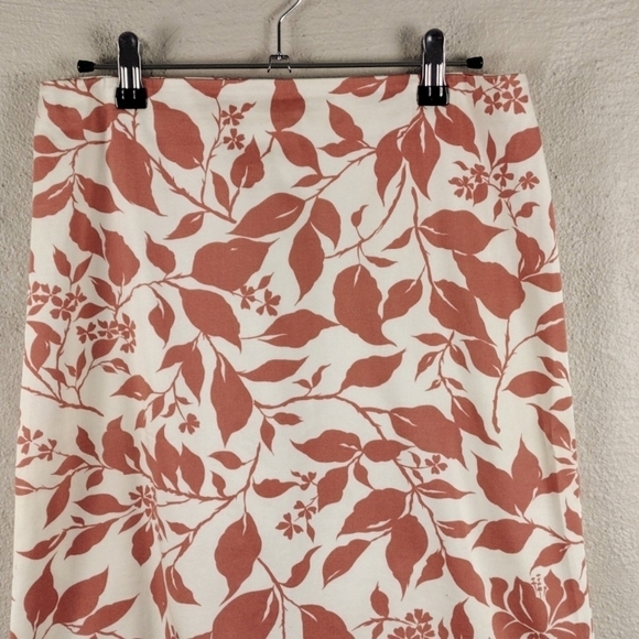Brooks Brothers 346 Orange White Leaf Pattern Above The Knee Zipper Back Skirt - Picture 2 of 11